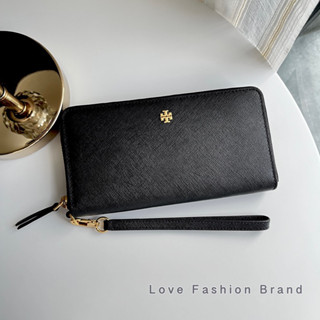 👑ผ่อน0%~แท้100%👑 กระเป๋าสตางค์ ใบยาว สีดำ Tory Burch​ 136110 Emerson​ Wristlet Zip