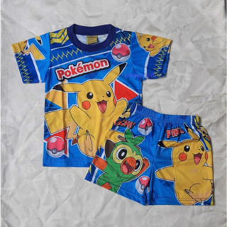 ชุดเซ็ต เสื้อแขนกุด และ กางเกงขาสั้น เสื้อแขนสั้น และ กางเกงขาสั้น โปเกม่อน ลิขสิทธิ์แท้ เด็ก 6 เดือน - 4 ปี