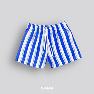 Shorts Color Blue sea - กางเกงขาสั้นเอวยางยืด ผ้าลินิน ใส่ไปทะเล ใส่ว่ายน้ำ