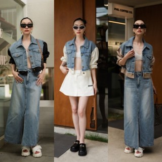 เสื้อ​แจ็คเก็ตยีนส์ ต่อแขนผ้าพื้น VSHOP