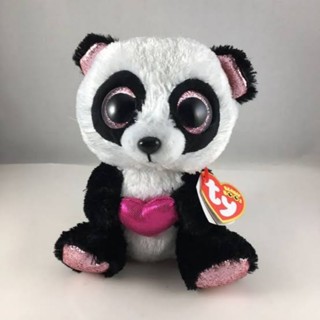 TY doll Beany Boo Panda 10นิ้วตุ๊กตาแพนด้าตาโต ตา หูและ อุ้งเท้าชมพู ถือหัวใจสีชมพู ตรงก้นด้านในมีถ่วงลูกปัด ขนนิ่มมาก