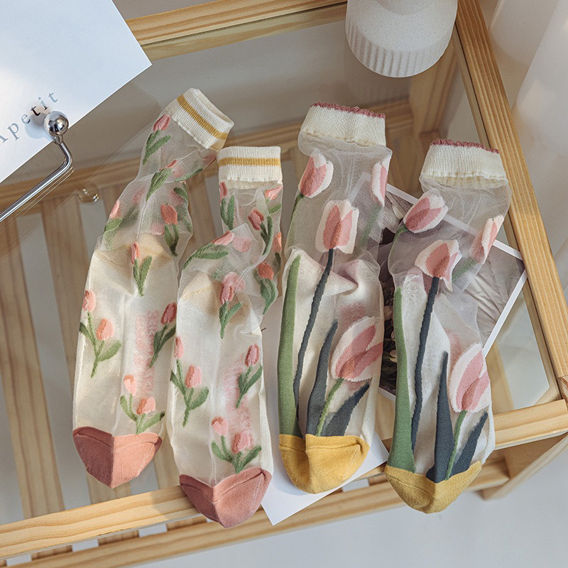 Rika.shop ถุงเท้าระบายอากาศ ปักลายน่ารัก เหมาะกับสตรี