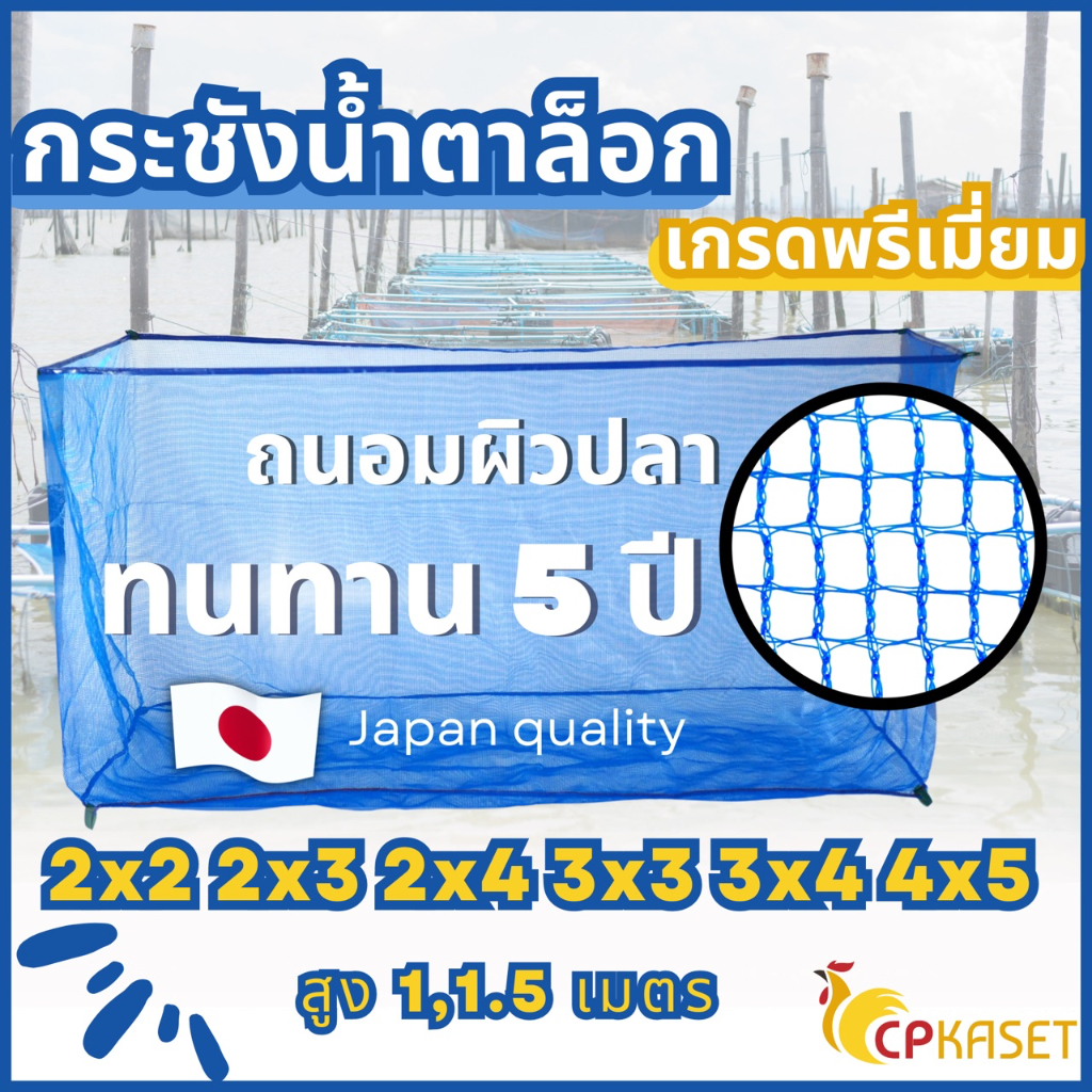 🐟 มุ้งกระชัง 6ตา HDPE เกรด A ขอบ PVC ห่วงคล้อง 4มุม อายุ 5ปี เลี้ยงปลากุ้ง หลายขนาด สั่งตัดได้