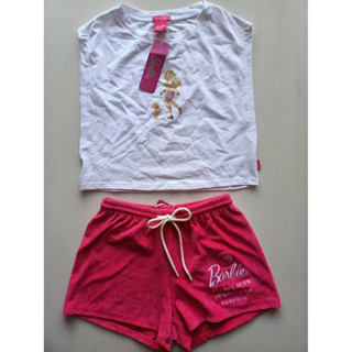 SABINA Barbie (เซตชุดเสื้อเชิ้ตลำลอง) รหัส SDLJ022WH+SXLJ022PD สีขาว/สีชมพูเข้ม SIZE S/M