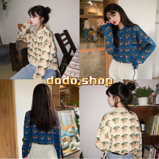 DODO*สินค้าเข้าใหม่พร้อมส่ง*เสื้อไหมพรมคอปกแขนยาวแต่งลายเชอร์รี่น่ารักมากผ้านุ่มๆ(11019-1)