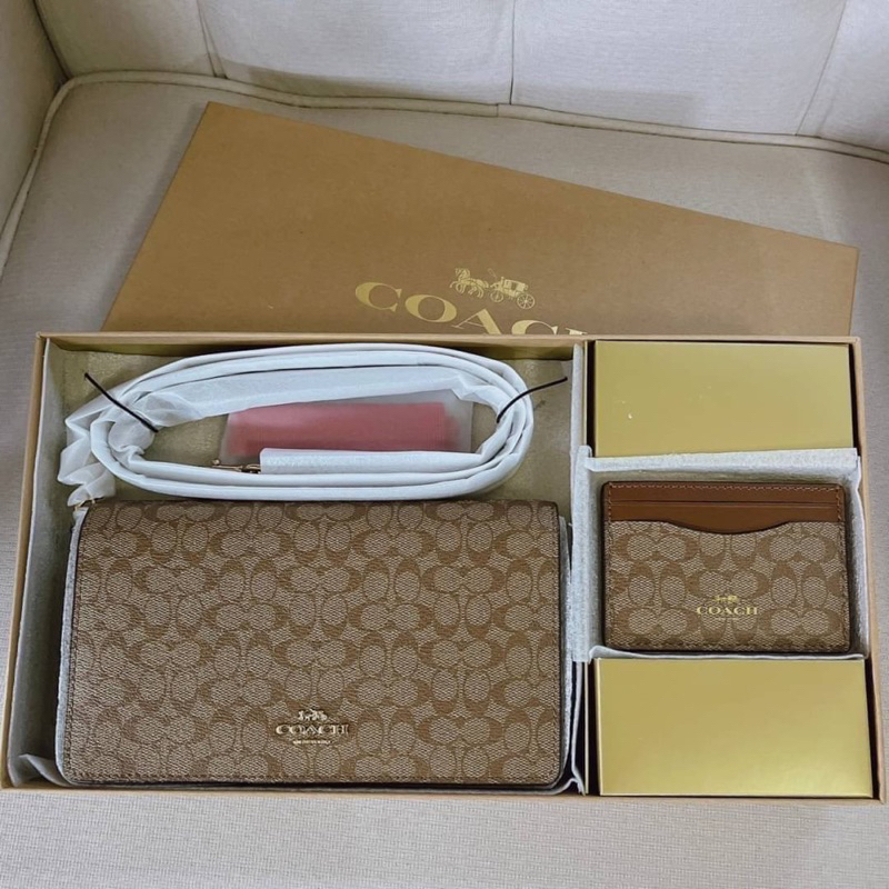 Coach 💯 Boxed Anna Foldover Clutch Crossbody And Card Case Set