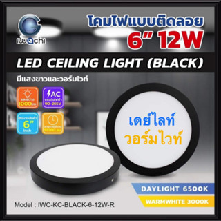 IWACHI โคมติดลอย 6 นิ้ว 12W ขอบดำ เดย์ไลท์ วอร์มไวท์ โคมเพดาน โคมไฟติดลอย โคมดาวไลท์ โคมติดลอย โคมดาวน์ไลท์ โคมไฟ