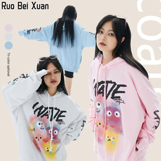 Ruo Bei Xuan ผู้หญิงใหม่ผ้าฝ้ายอเมริกันถนนกราฟฟิตีพิมพ์ฮู้ดเสื้อสเวตเตอร์คลุมด้วยผ้าหลวมอเนกประสงค์ด้านบนขนแกะ