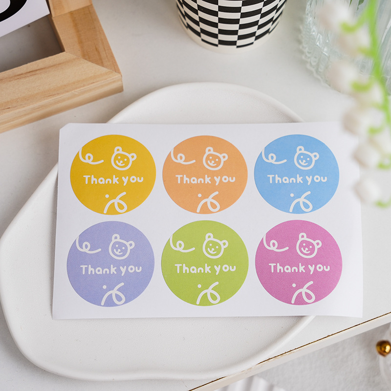 พร้อมส่ง มี2แบบ สติกเกอร์ขอบคุณ หน้ายิ้ม น้องหมี น้องกระต่าย Thank You Sticker มินิมอล สติ๊กเกอร์ ตกแต่ง DIY (6ดวง/แผ่น)