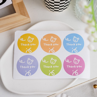 พร้อมส่ง สติกเกอร์ขอบคุณ หน้ายิ้ม น้องหมี Thank You Sticker มินิมอล สติ๊กเกอร์ สติกเกอร์ตกแต่ง ฉลาก DIY (6ดวง/แผ่น)