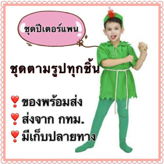 ชุดปีเตอร์แพน peter pan peterpan fairy tale ชุดแฟนซีเด็ก สีเขียว book fairy cartoon