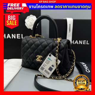 [งานเปะมาก หนังแท้100%] Chanel Coco Top Handle 9.5 GHW หูมือจับสีดำ ซับในผ้าสีแดง