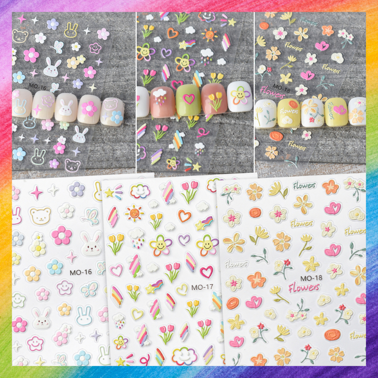 สติ๊กเกอร์ ติดเล็บ 3D ลายน่ารักๆ ต่างๆ เหมาะกับงาน DIY เล็บ เก๋ๆ