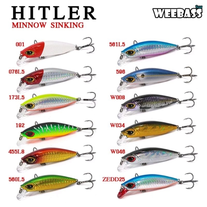 Weebass Hitler เหยื่อตีชายฝั่ง ข้างเกาะ ที่ใช้งานได้ผลดีเยี่ยม มี2ขนาดหลายสีไห้เลือกใช้