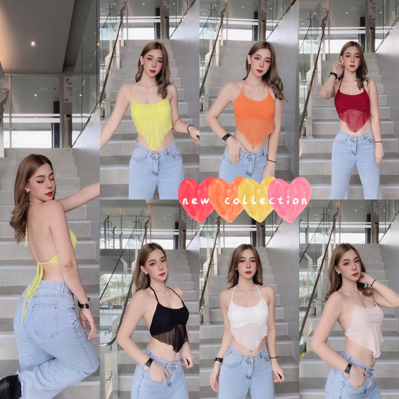 สายฝอ เสื้อครอป สายเดี่ยวผูกหลัง ชุดเที่ยวกลางคืน สุดแซ่บ พร้อมส่ง 6 สี