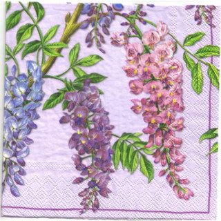 Pladao Napkin ภาพ ดอกไม้ ช่อดอกวิสทีเรียสีม่วง Wisteria กระดาษ แนพกิ้น สำหรับงานศิลปะ เดคูพาจ decoupage ขนาด L 33x33