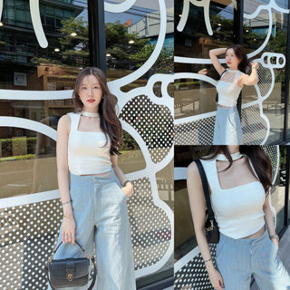 SLYQ WHIPPED CREAM CUT OUT KNIT TOP เสื้อแขนกุดผ้าไหมพรม ดีเทลเว้าหน้า