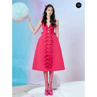 ชุดเดรสออกงาน สีชมพูบานเย็น Mashr - Petunia bow tie shocking pink dress