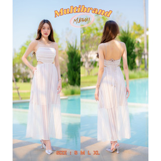 Iงานป้าย Multibrand 5011 {S-XL} (ป้ายแท้)(เช็คของก่อนโอนเงิน) มี 4 ไซส์ ชุดเดรสยาว เว้าเอว สายเดี่ยวลายทาง