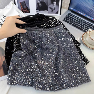 -𝐂𝐡𝐢𝐯𝐚- (𝐏𝐑𝐄) Glitter mini skirt | กระโปรงกลิตเตอร์ เอวสม็อค