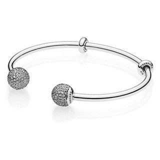 Pandora open pave bangle size1 (16 cm) กำไลหัวเปิดเพชร แท้100%