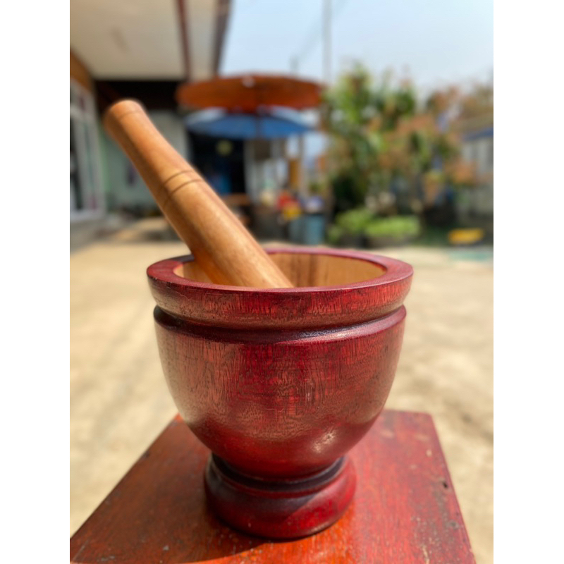 ครกไม้ ขนาด7นิ้ว พร้อมสากพอดีมือ อย่างดีที่สุด เกรดA ไม้ขนุนเหมาะสำหรับประกอบอาหาร