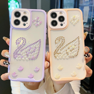 เคสขอบสีลายหงษ์ A03 A03S A02S A12 A23(5g)  Redmi9A Redmi10Cเคสขอบสีลายหงษ์ เคสติดมุกสวยหรู