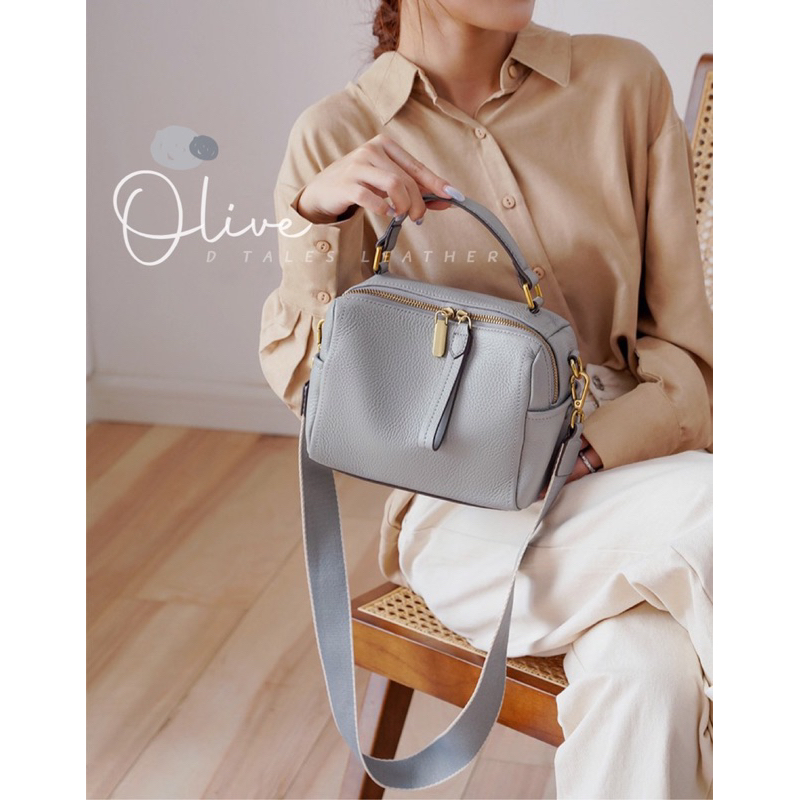 (เหลือ13xx โค้ด30%)DTALES Olive หนังวัวแท้ขายดีอันดับ1 กระเป๋าหนังแท้ 2สาย กระเป๋าสะพายทรงหมอน จุ นุ่มหนังดีมาก