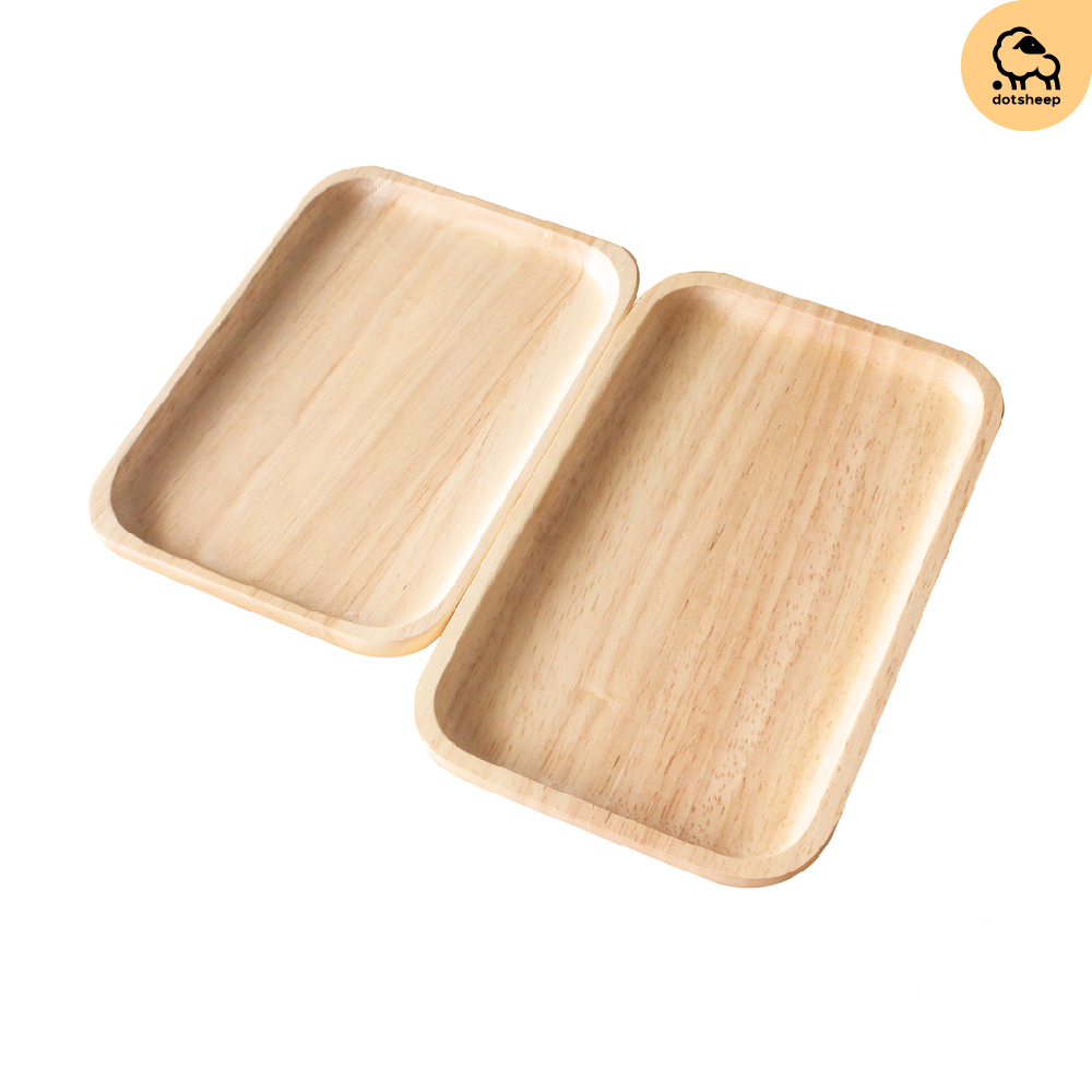 Dotsheep ถาดไม้ จานไม้สี่เหลี่ยม จานเหลี่ยม Wooden plate ใส่อาหาร เค้ก พร้อมเคลือบ Food Grade
