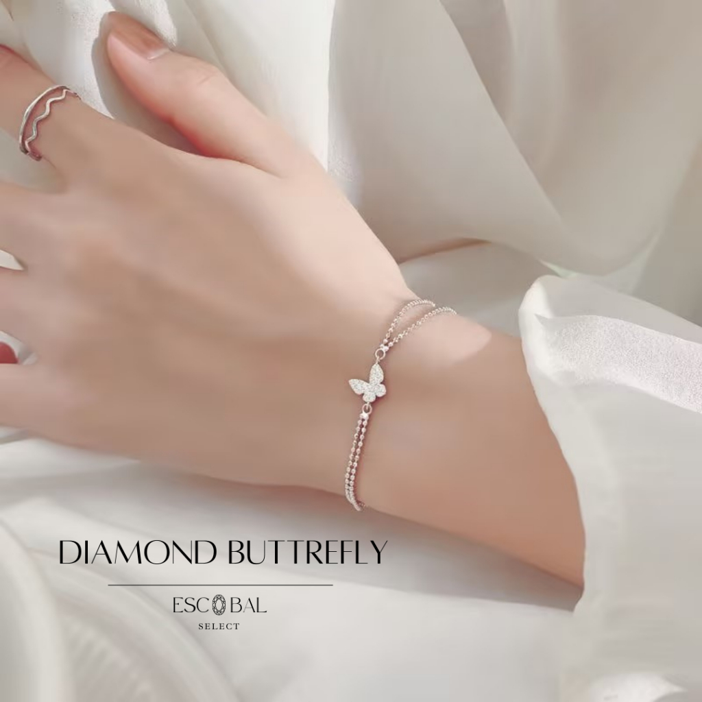 ESCOBAL สร้อยข้อมือเพชร Diamond Butterfly สร้อยข้อมือเงินแท้ กำไลเงินแท้ฝังเพชร กำไลเพชร วาเลนไทน์