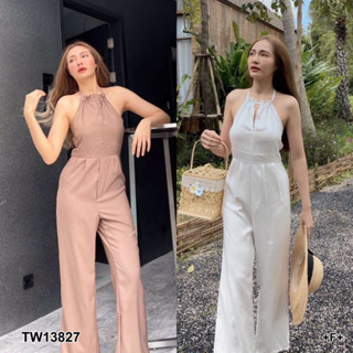 13827 Jumpsuit จั๊มสูท สายเดี่ยวคล้องคอ ขายาว Single breasted jumpsuit, long leg