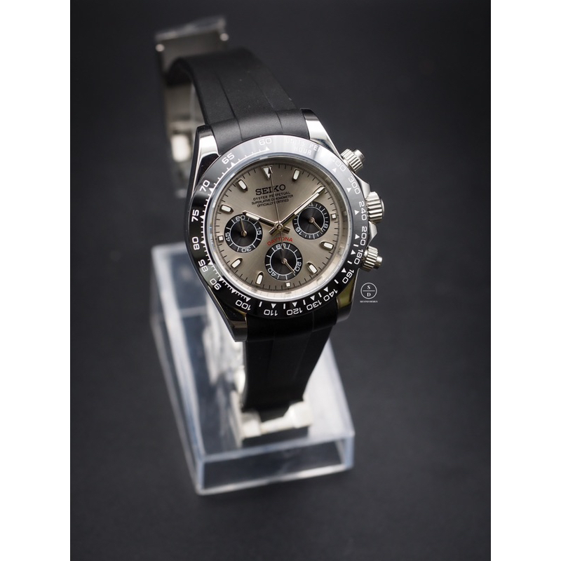 Seiko Mod Daytona Silver White Gold Ceramic (Daytona Edition) ⚫️⚪️