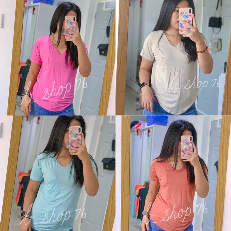 เสื้อเรย่อนคอวีมีกระเป๋า อก36-42 ยืดสุด44 ผ้ายืดตามตัว งานรัดรูป มีบริการเก็บปลายทาง สินค้าถ่ายจากงานจริง BS006