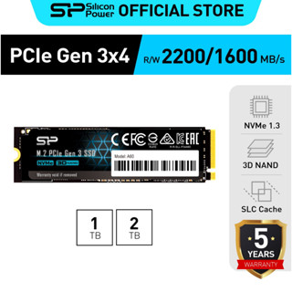 Silicon Power P34A60 1TB/2TB NVMe PCIe Gen3x4 M.2 2280 SSD, Read 2,200MB/s Write 1,600MB/s สำหรับ Laptop และ PC