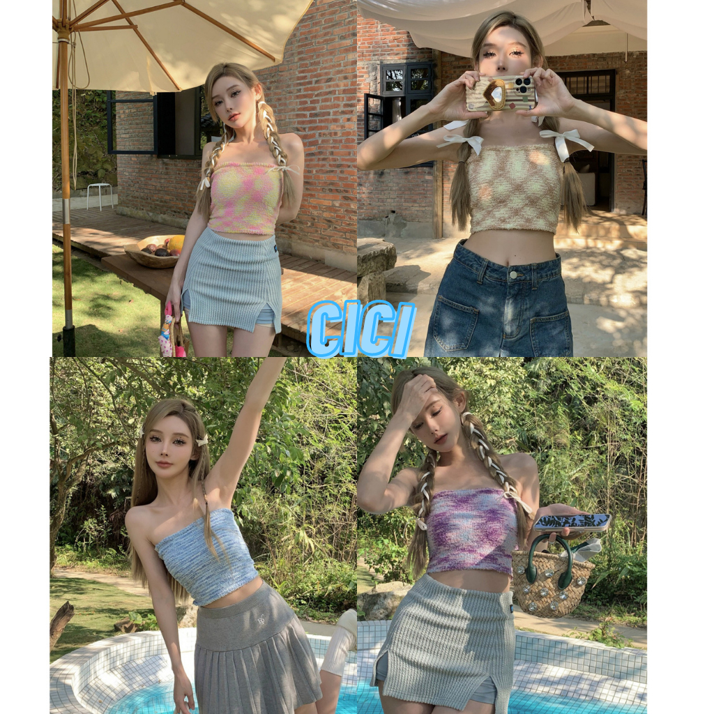 ส่งทันที Cici(NO. N20102)เกาะอกไหมพรมขนซิกเนเจอร์ สีสุดหวานลายมัดย้อม สายลูกคุณไม่ควรพลาด