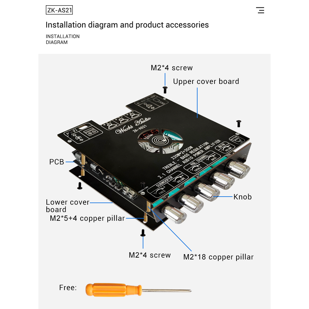 【สินค้าพร้อมจัดส่ง】100%!Wuzhi ZK-AS21 TPA3255 ขับซับ10นิ้ว 2Ω แอมป์จิ๋ว สเปคเทพ 2.1 220w+220w+350w 16-38V 10A👆