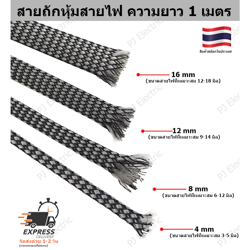 สายถัก ปลอกหุ้มสายไฟ ท่อถักเก็บสาย เส้นผ่าศูนย์กลาง 4/8/12/16 มิลลิเมตร(เลือกขนาด) ความยาว 1 เมตร