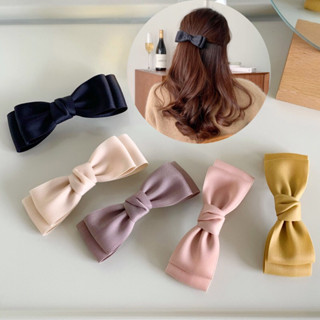 PASUAY French barrette clip ประดับโบว์ 2 ชั้น ริบบิ้นซาตินเกาหลี 3.5 cm | กิ๊บโบว์ กิ๊บริบบิ้น ริบบิ้นโบว์ โบว์ติดผม