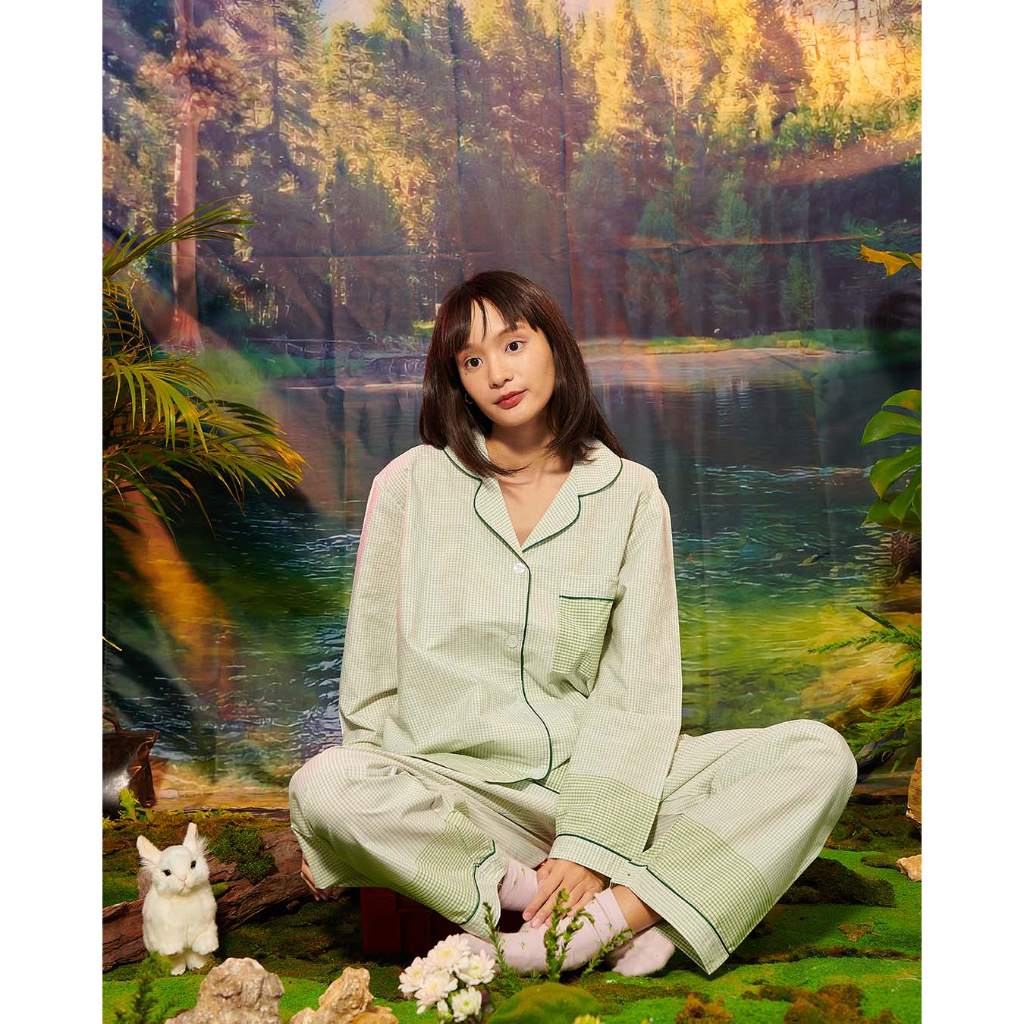 Haus with Sunny - Seersucker Pear Pajamas Set ชุดนอนผ้าคอตต้อน ลายสก็อตสีเขียว