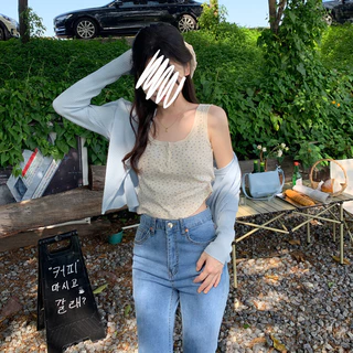 Cicishop(J342)เสื่อกล้ามลายดอกไม้ ดีเทลกระดุมหน้า แฟชั่นฤดูร้อน
