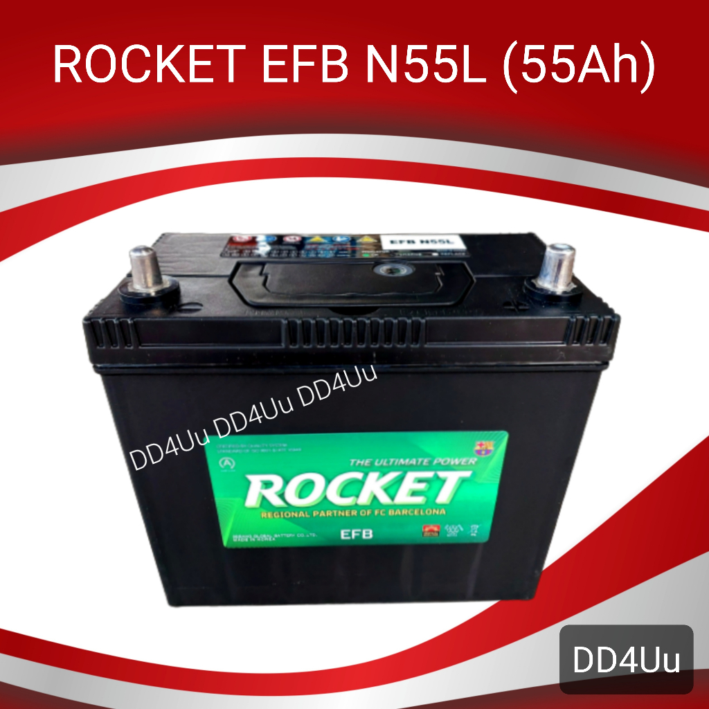 แบตเตอรี่รถยนต์ ROCKET EFB N55L แบตแห้ง 55แอมป์ รองรับระบบ ISS แบตเก๋ง แบตmini MPV แบตECO NS60 B24