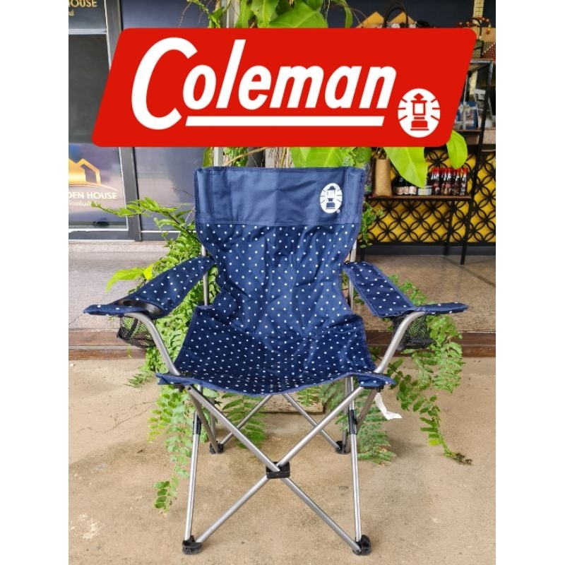 🇯🇵เก้าอี้ Coleman : Resort Chair (Navy Dot) เก้าอี้แค้มป์ปิ้ง ของมือสองญี่ปุ่น🇯🇵