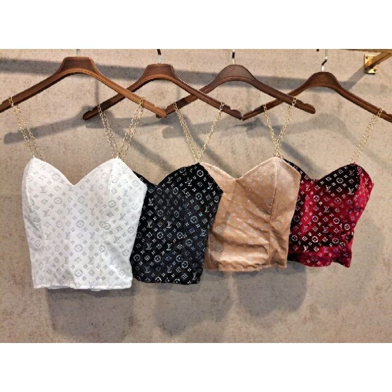 เสื้อ sexy LV velvet gold chain (เสริมฟองน้ำ สมอคหลัง ซิปข้าง)