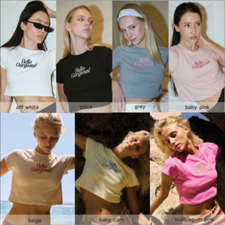 CHUMMER. Gorgeous Crop Baby Tee - เสื้อยืดครอป y2k ปักลาย Hello Gorgeous!