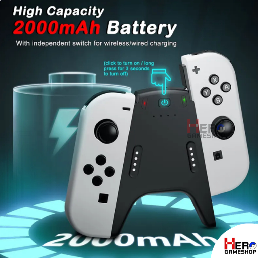 Battery Grip Joy Con Nintendo Switch OLED 🇹🇭พร้อมส่งในไทย🇹🇭 กล่องแดงแบตกริบ มีแบตในตัวขนาด 2000mAh Joy Con Charging Grip