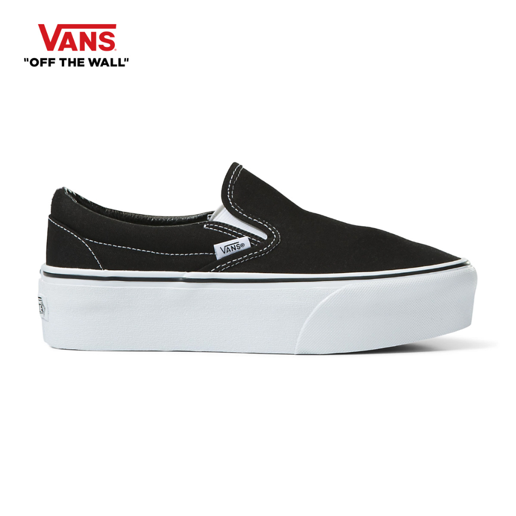 VANS CLASSIC SLIP-ON STACKFORM - CANVAS BLACK/TRUE WHITE รองเท้า ผ้าใบ VANS ชาย หญิง