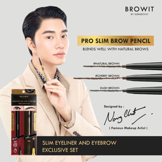 Set【น้องฉัตร】🌈ดินสอเขียนคิ้ว&amp;อายไลเนอร์🌟【ตาคมโต คิ้วสวยปัง】Pro Slim Eyeliner &amp; Eyebrow Exclusive Set【BROWIT BY NONGCHAT】