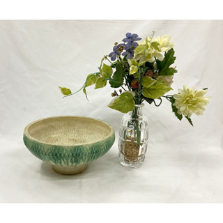 อีเคบานะ Ikebana แจกัน กระถาง เนื้อดินเผา น้ำเคลือบสีเขียว แบบฐานเล็ก ปากกว้าง สามารถนำไปจัดดอกไม้ ในแบบสไตล์ญี่ปุ่น