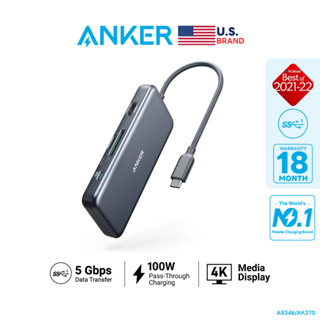 Anker 341 USB-C PD Media Hub (7-in-1) 4K HDMI, Data Tranfer up to 5Gbps, 100W PD, microSD and SD Card Reader สำหรับ MacBook - AK370