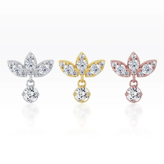 Piercingroom by Jay จิว/ต่างหูสำหรับผิวแพ้ง่าย Marquise Fan Dangle แป้นแบน เงินแท้ (ราคาต่อชิ้น)